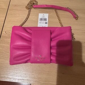 kate spade hot pink bow-detail crossbody with gold chain